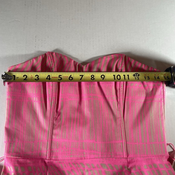 H&M Neon Pink and Khaki Strapless Mini Dress with‎ Bow Size 8 - Picture 5 of 8
